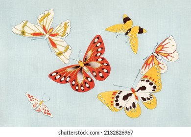 Japanese butterfly from Kamisaka Sekka#39;s Cho senshu (One Thousand Butterflies). Digitally enhanced from our own original 1904 edition.