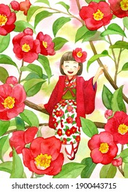 Japanese camellia and a fairy girl