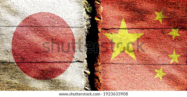 Japanese flag and\
Chinese flag, 3d\
illustration