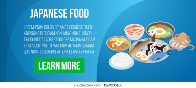 Japanese Food Concept Banner. Isometric Banner Of Japanese Food Concept For Web, Giftcard And Postcard