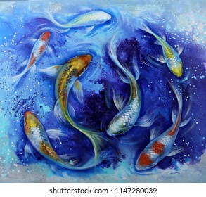 Japanese Koi fish. oil painting on canvas.