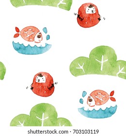 Japanese pattern seamless. Watercolor painting elements , decoration, fabric, textile, backdrop.