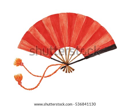 Japanese red fan painted with watercolor
