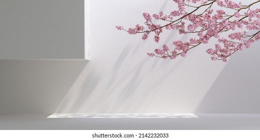 Japanese Style Architect And Nature Light Background. For Branding And Product Presentation.3d Rendering Illustration. 