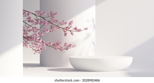 japanese style architect podium background.for branding and product presentation.3d rendering illustration. 