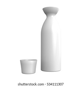 japanese traditional sake cup and bottle?3D rendering