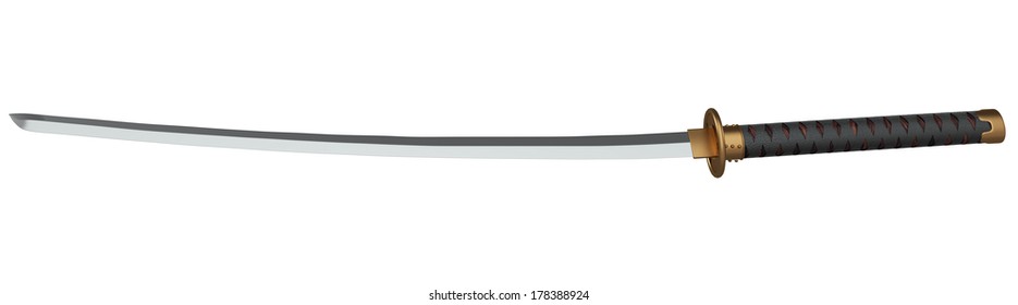 Japanese Traditional Samurai Sword. Isolated White Background. 3d