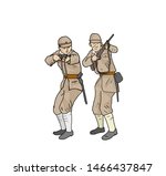 Japanese troops  retro illustrations  white background