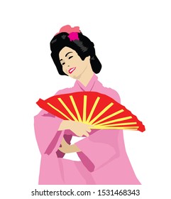 Japanese Woman Color Illustration White Background Stock Illustration ...