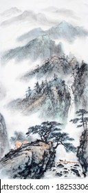 Japanese/Chinese Landscapes Ink And Wash Painting.Eastern Traditional Culture.