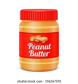 Jar of peanut butter isolated on white background