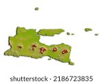 Jawa Timur East Java Indonesia map, shaded relief map of Jawa Timur East Java Indonesia. 3D render physical map.