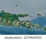 Jawa Timur, province of Indonesia. Colored elevation map with lakes and rivers