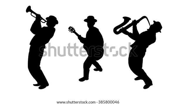 白い背景にジャズ トリオ ミュージシャンのシルエット ギタリストのサクソフォニスト トランペット奏者 トランペット奏者 白黒 オクトバーフェスト ジャズ フェスティバルの壁紙 音楽のシルエット ジャズバンド ダンス フェスト 19 のイラスト素材