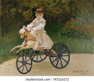Jean Monet on His Hobby Horse, by Claude Monet, 1872, French impressionist painting, oil on canvas. Monet kept this portrait of his 5 year old son all of his life