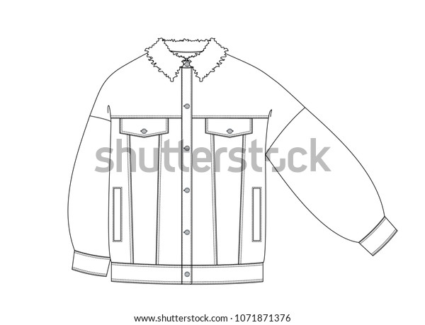 Jeans Jacket Technical Sketch Front Side Stock Illustration 1071871376
