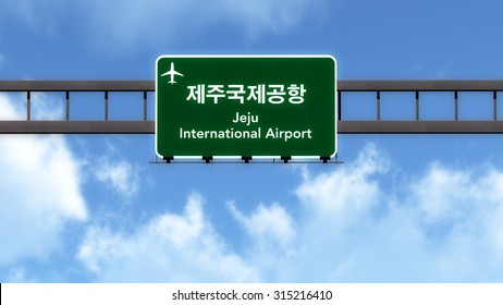 Jeju South Korea Airport Highway Road Sign 3D Illustration