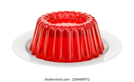 Jelly on a plate, 3D rendering isolated on white background