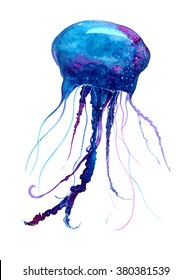 Jellyfish Watercolor Illustration Medusa Painting Isolated Stock ...