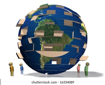 Jenga Styled Globe.  World In Crisis.  Falling Apart.