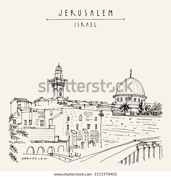 Jerusalem Israel Wailing Wall Travel Sketch Stock Illustration ...