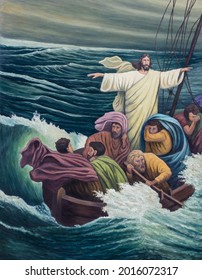 Jesus Calms Storm Original Hand Painted Stock Illustration 2016072317 ...