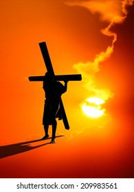 Jesus Carries Cross On Red Background Stock Illustration 209983561 ...