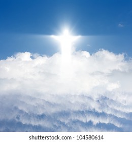 Jesus Christ In Blue Sky With White Clouds - Heaven