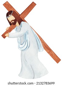 Jesus Christ Carrying The Cross. Easter Watercolor Clipart