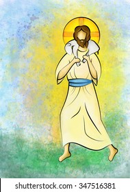 Jesus Christ the Good Shepherd, abstract pastel watercolor illustration 