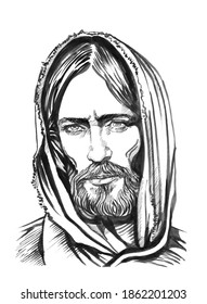 Jesus Christ, graphic portrait. Hand drawing. Watercolor illustration, format jpg