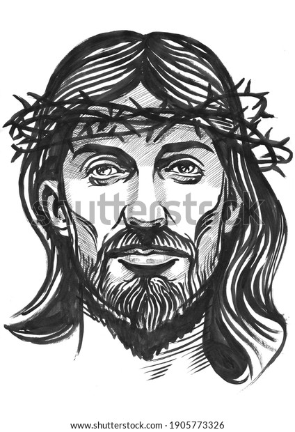 Jesus Christ Graphic Portrait Hand Drawing Stock Illustration ...