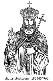 Jesus Christ Heavenly King Line Art Stock Illustration 1965454966 ...