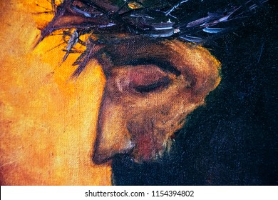 Jesus Christ Icon. Original Oil Painting On Canvas