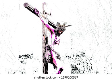 Jesus Christ on the cross in procession on a white background.
 - Powered by Shutterstock