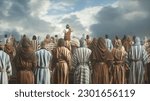 Jesus Christ and Twelve Apostles in Domus Galilaeae Sermon on the Mount 3D render illustration