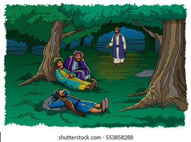 Jesus In Gethsemane Finds Disciples Asleep