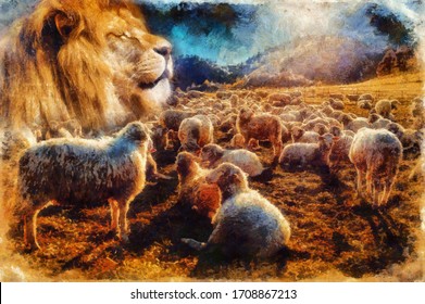 Jesus The Good Shepherd, Jesus and lambs.