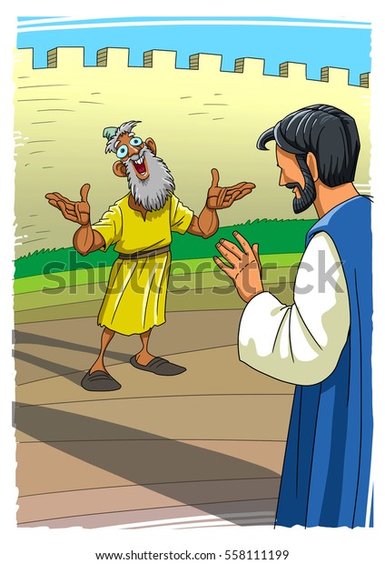 Jesus Heals Blind Man Stock Illustration 558111199