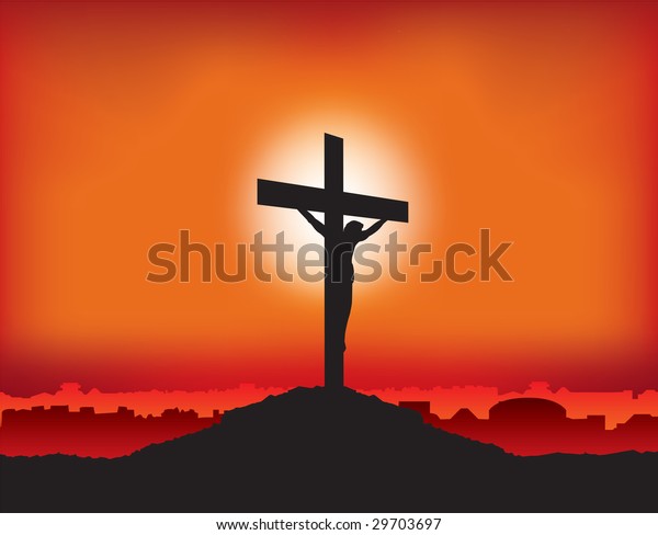 Jesus On Cross Sunset Stock Illustration 29703697