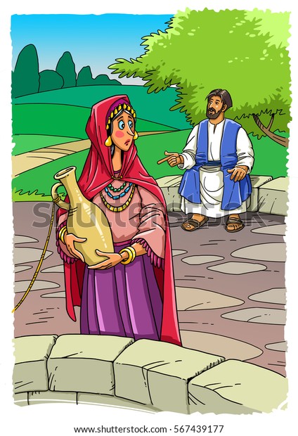 Jesus Talking Samaritan Woman Well Stok İllüstrasyon 567439177 Shutterstock
