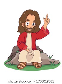 Jesus Teaching Children Illustration Cartoon