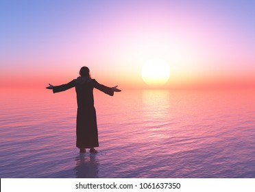 Jesus Walking On Water.3d Render