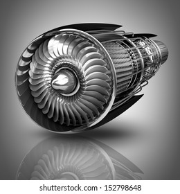 Jet Engine Inside. High Resolution. 3D Image 