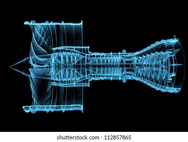 Jet Engine Turbine (3D Xray Blue Transparent)