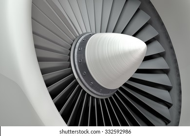 Jet Engine, Turbine Blades Of Airplane, 3d Illustration