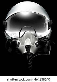 Jet Fighter Pilot Helmet On Black Background. Monochrome Drawing.