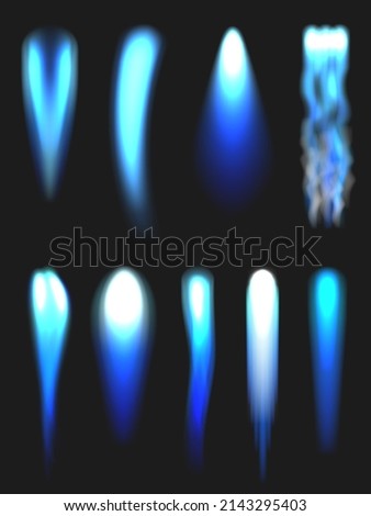 Jet flames. Blue blasting fire aviation fueling futuristic rocket engine flame decent realistic templates