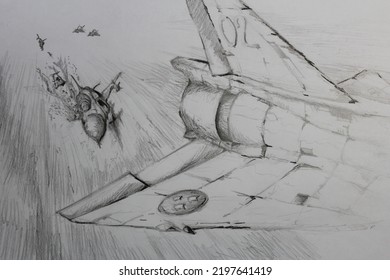 Jet Plane Dogfight In Drawing.