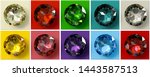 Jewel tones. Ten multi colored gemstones , jewel color swatches. 3D illustration